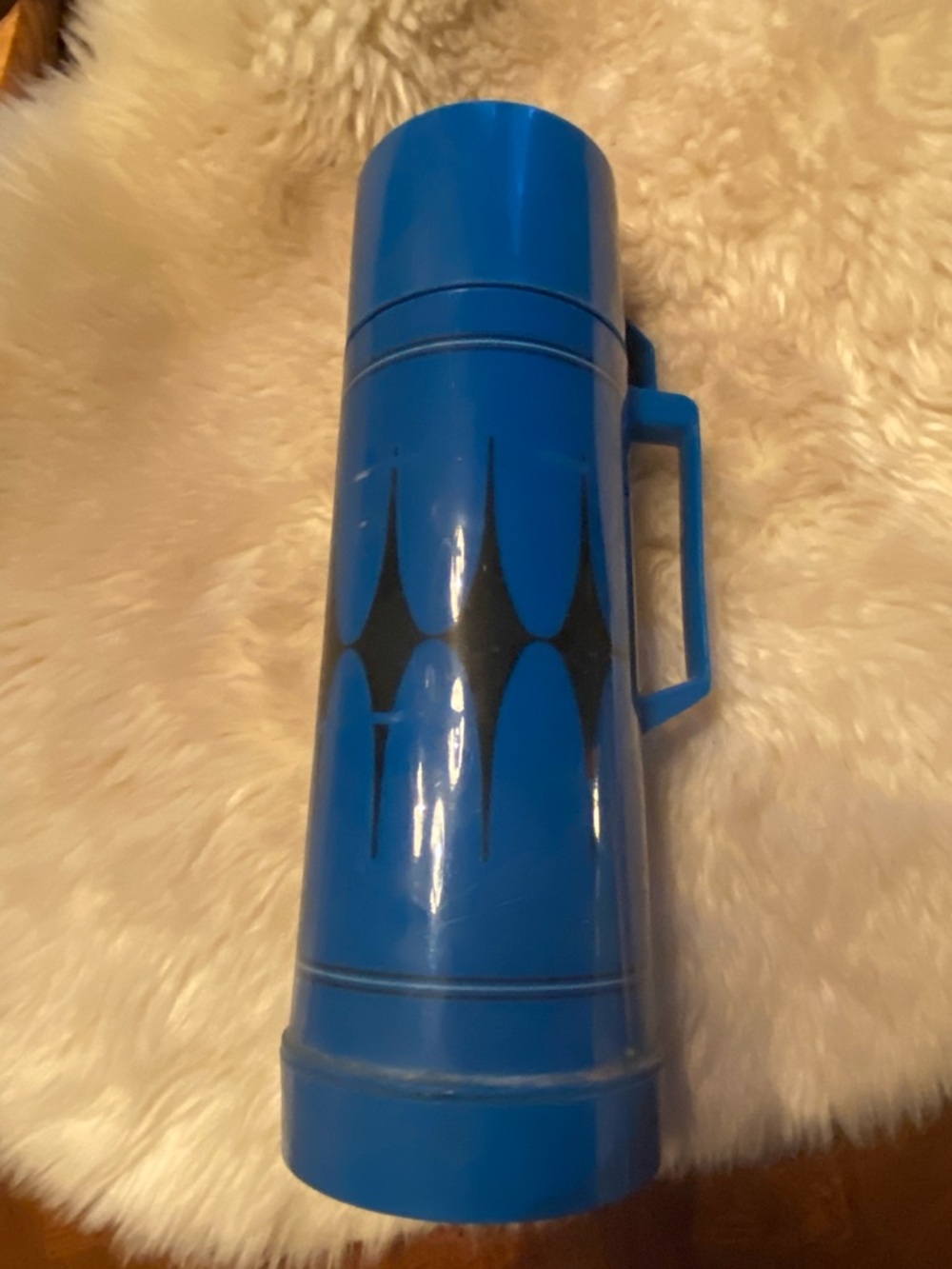 Vintage Blue Aladdin Diamond Insulated Vacuum Flask - Portable Travel Thermos